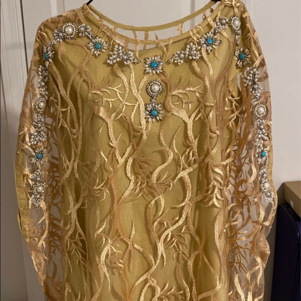 Golden Pakistani Poncho Kurta